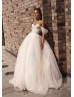 Off Shoulder Ivory Lace Tulle Dreamy Wedding Dress